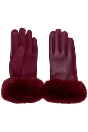 CASPAR Strickhandschuhe GLV017 klassisch elegante uni Damen Handschuhe mit Fell Dekor rot