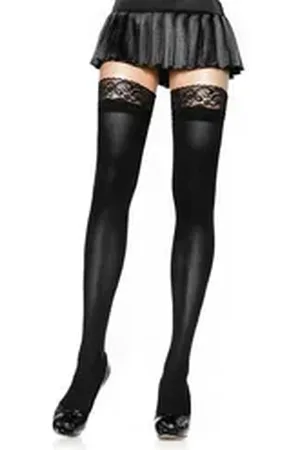 Leg Avenue Overknees Halterlose Strümpfe mit Spitzensaum schwarz Sinnlich verführerisches Accessoire, das Stil und Eleganz vereint schwarz