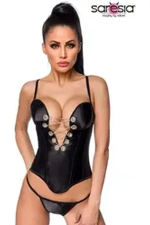 Saresia Corsage - Corsage mit Ketten - (2XL,3XL,4XL,L,M,S) schwarz 3XL