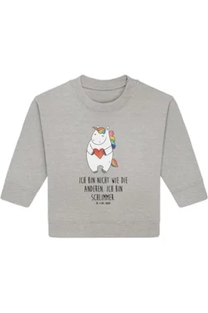 Mr. & Mrs. Panda Longpullover Einhorn Herz 12. - 18. Monat - Heather Grey - Geschenk, Unicorn, ande (1-tlg) grau 12. - 18. Monat