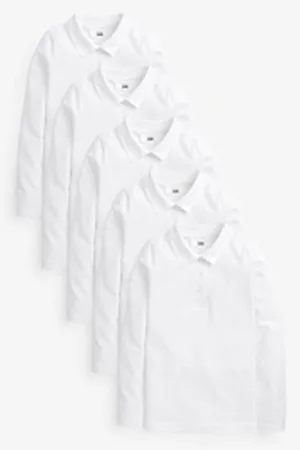 Next Langarm-Poloshirt 5 Langärmelige Polo-Shirts Baumwolle Slim Fit (5-tlg) weiß 128 (8 J.)
