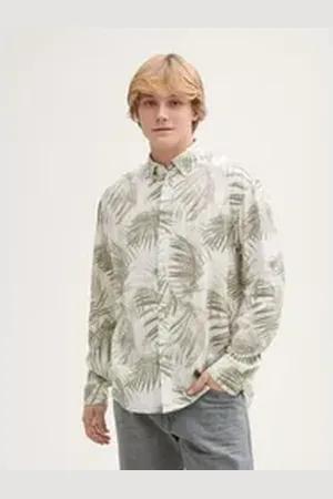 TOM TAILOR Denim Langarmhemd Relaxed Fit Hemd mit Leinenanteil grün L