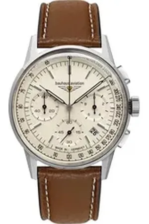 Bauhaus Chronograph G38 2376-5, Quarzuhr, Armbanduhr, Herrenuhr, Made in Germany, Lederarmband, analog braun