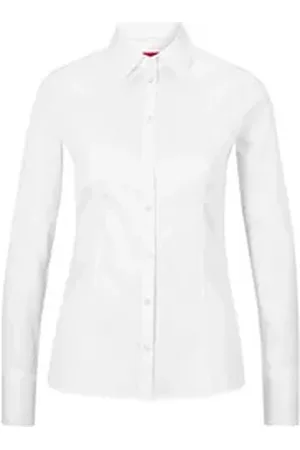 HUGO BOSS Langarmbluse Bluse - Slim Fit weiß 38