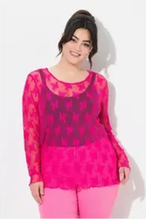 Angel of Style Angel of Style Longsleeve Spitzen-Shirt Slim Fit Neonfarbe Langarm rosa|rot 46