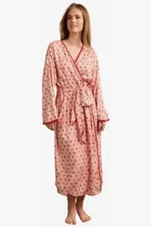 Laura Ashley Damenbademantel Morgenmantel mit Streublümchen, Viskose rosa L
