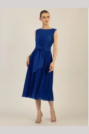 Apart Midikleid in Midi Länge mit allover Plissee Falten blau 34