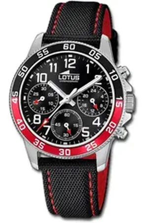 Lotus Chronograph Jugend Kinderuhr Leder schwarz, (Chronograph), Jugend, Kinderuhr Lederarmband schwarz, rot, rund, mittel (ca. 36mm) schwarz