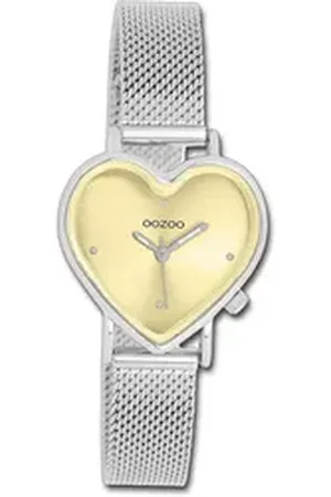 Oozoo Quarzuhr Metall Damen Uhr Analog Quarzuhr, (Analoguhr), Damenuhr Metallarmband silber, herzform, extra groß (ca. 28x29mm) silberfarben