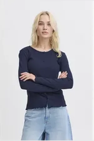 B YOUNG Strickjacke BYUNICA modischer Cardigan mit gewelltem Saum blau L
