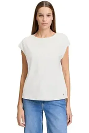 Betty & Co Betty&Co Kurzarmshirt Casual-Shirt mit Applikation (1-tlg) Aufgesteppte Bänder weiß L