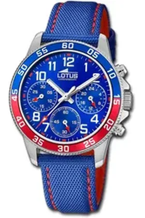 Lotus Chronograph Jugend Kinderuhr Leder blaurot, (Chronograph), Jugend, Kinderuhr Lederarmband blau, rot, rund, mittel (ca. 36mm) blau