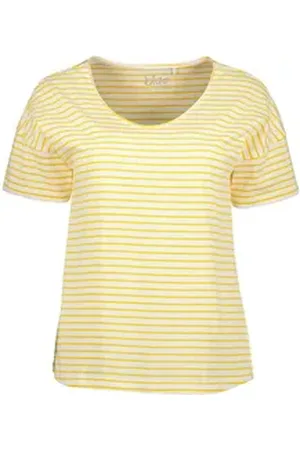 Blue Seven T-Shirt Damen Kurzarm-Shirt Streifen V-Ausschnitt Überschnittene Schultern gelb 38
