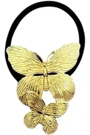 Karma Haargummi Schmetterling schwarz Gold Metall 6 cm Damen Haarschmuck, Damen, modern, Zopfgummi Damenhaargummi goldfarben