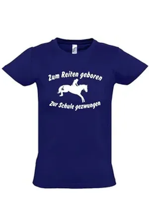 Coole-Fun-T-Shirts T-Shirt Zum Reiten geboren - Zur Schule gezwungen Mädchen T-Shirt 128 = 8 Jahre