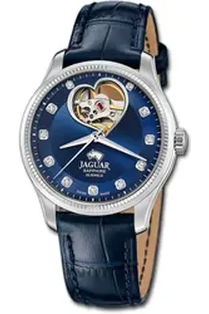 Jaguar Quarzuhr Leder Damen Uhr Analog Elegant, (Analoguhr), Damenuhr Lederarmband blau, rundes Gehäuse, mittel (ca. 34mm) blau