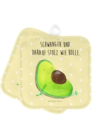 Mr. & Mrs. Panda Topflappen Avocado Schwangerschaft - Gelb Pastell - Geschenk, Liebe, Veggie, Veg, (1-tlg), Hitzebeständig gelb