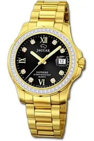 Jaguar Quarzuhr Edelstahl Damen Uhr Analog Luxus, (Analoguhr), Damenuhr Edelstahlarmband gold, rundes Gehäuse, mittel (ca. 34,5mm) goldfarben