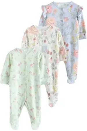 Next Schlafoverall Baby Schlafanzüge mit Blumenmuster, 3er-Pack (3-tlg) blau 56 (bis zu 1 Mon.)