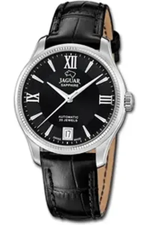 Jaguar Quarzuhr Damen Uhr Lederarmband schwarz, (Analoguhr), Damenuhr Lederarmband schwarz, rundes Gehäuse, mittel (ca. 34mm) schwarz