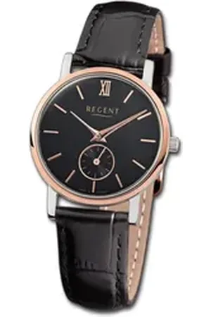 Regent Quarzuhr Leder Damen Uhr GM-1454 Quarzuhr, (Analoguhr), Damenuhr Lederarmband schwarz, rund, klein (ca. 27mm) schwarz