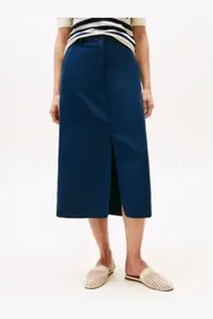Tommy Hilfiger Webrock CO TENCEL MIDI SKIRT mit Schlitz blau 40
