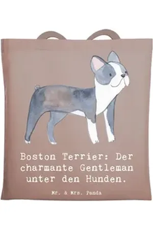 Mr. & Mrs. Panda Tragetasche Boston Terrier Gentleman - Braun Pastell - Geschenk, Beuteltasche, Tr (1-tlg) braun