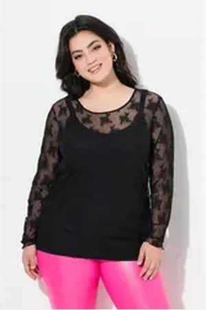 Angel of Style Angel of Style Longsleeve Spitzen-Shirt Slim Fit Neonfarbe Langarm schwarz 48
