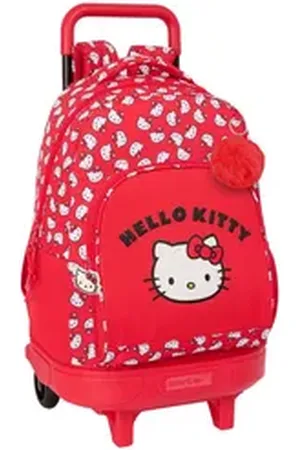 Hello Kitty Rucksack Kinder Rucksack mit Rädern Iconic Weiß Rot 33 x 45 x 22 cm