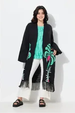 Angel of Style Angel of Style Sommerjacke Kimono Musselin Palmen-Print schwarz 46