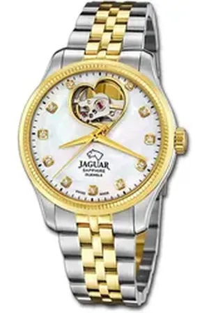 Jaguar Quarzuhr Edelstahl Damen Uhr Analog, (Analoguhr), Damenuhr Edelstahlarmband silber, gold, rundes Gehäuse, mittel (34mm) silberfarben