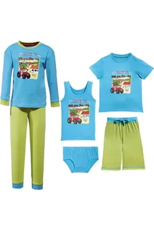Erwin Müller Pyjama Jungen-Wäsche-Set 6-tlg. Single-Jersey gemustert blau|grün 122/128