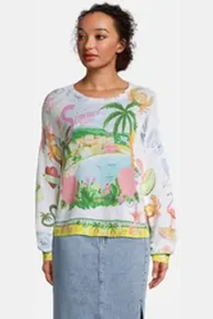 Frogbox Rundhalspullover mit Print blau S