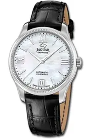 Jaguar Quarzuhr Damen Uhr Lederarmband schwarz, (Analoguhr), Damenuhr Lederarmband schwarz, rundes Gehäuse, mittel (ca. 34mm) schwarz