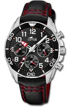 Lotus Chronograph Jugend Kinderuhr Leder schwarz, (Chronograph), Jugend, Kinderuhr Lederarmband schwarz, rund, mittel (ca. 36mm) schwarz