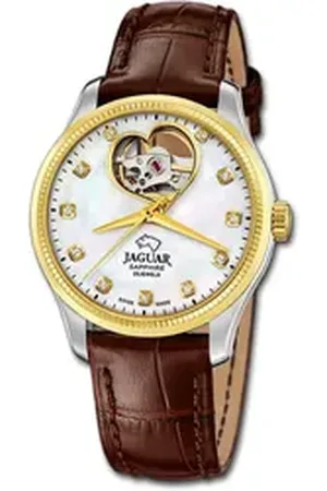 Jaguar Quarzuhr Leder Damen Uhr Analog Elegant, (Analoguhr), Damenuhr Lederarmband braun, rundes Gehäuse, mittel (ca. 34mm) braun