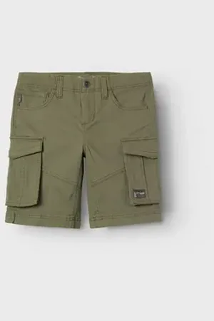 NAME IT Cargohose Lässige Cargo Shorts Kurze Twill Chino Hose Denim Pants NKMRYAN REG TWI L SHORTS 6776-BA NOOS grün 122