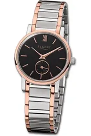 Regent Quarzuhr Edelstahl Damen Uhr GM-1410, (Analoguhr), Damenuhr Edelstahlarmband silber, rosegold, rund, klein (ca. 27mm) silberfarben