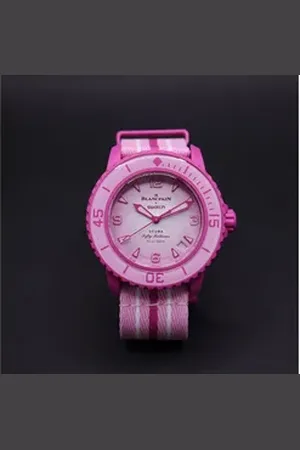 Swatch Automatikuhr Blaincpain x Fifty Fathoms Pink Ocean SO35P400