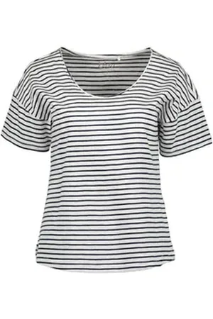 Blue Seven T-Shirt Damen Kurzarm-Shirt Streifen V-Ausschnitt Überschnittene Schultern blau 36