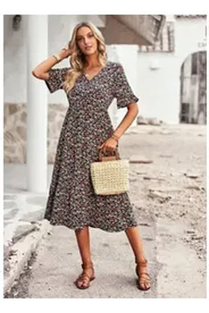 DEBAIJIA Dirndl Sommerkleid Damen Frauen Bedruckter Kleid lässiger Mode schwarz M