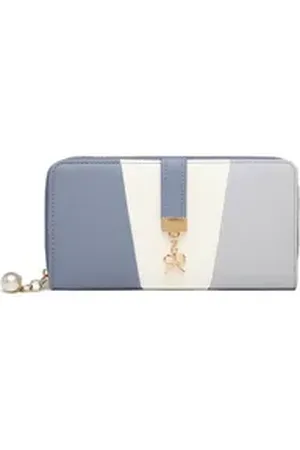 MISS LULÙ Geldbörse Damen Portemonnaie Lang, Elegante Geldbörse aus Kunstleder blau|grau