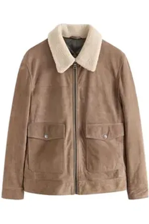 Next Blouson Trucker-Jacke aus Veloursleder mit Teddykragen (1-St) beige S Reg