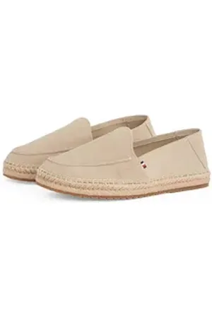 Tommy Hilfiger HILFIGER FLEX ESPA SUEDE LOAFER Espadrille, Sommerschuh, Schlupfschuh, Slipper mit Bastbezug am Plateau beige 40 EU