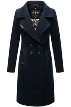 Navahoo Wintermantel Wooly edler Damen Trenchcoat in Wollmantel-Optik blau S (36)