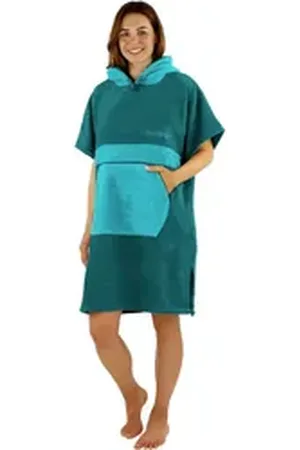 Normani Badeponcho Damen Badeponcho, Midilänge, Baumwolle, Kapuze, Schlupf, Badehandtuch aus 100 % saugstarker Baumwolle blau S/M