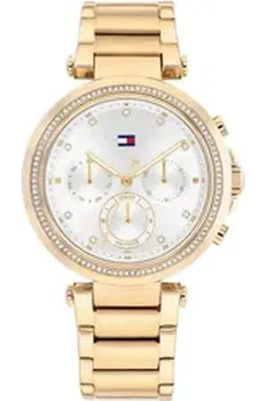 Tommy Hilfiger Multifunktionsuhr EMILY 1782703, Quarzuhr, Armbanduhr, Damen, Datum, Glaskristalle, Edelstahlarmband goldfarben