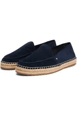 Tommy Hilfiger HILFIGER FLEX ESPA SUEDE LOAFER Espadrille, Sommerschuh, Schlupfschuh, Slipper mit Bastbezug am Plateau blau 40 EU