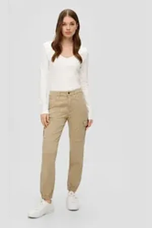 QS by s.Oliver Stoffhose Slim: Cargohose aus Twill Gummizug beige 44