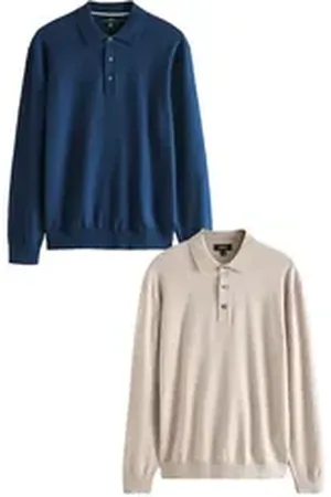 Next Langarm-Poloshirt Langärmelige Poloshirts aus Strick, 2er-Pack (2-tlg) blau 3XL Reg